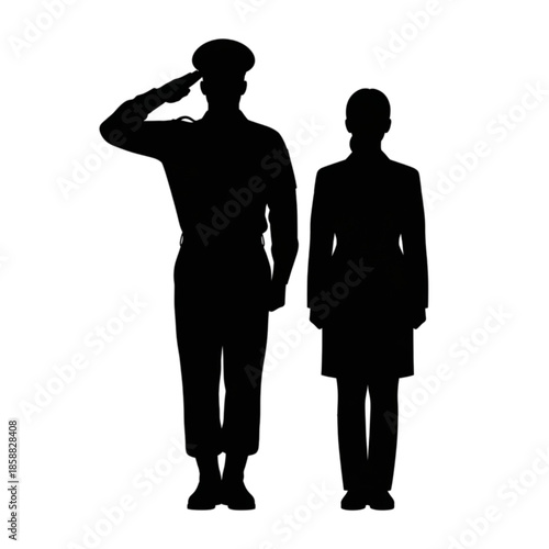 Silhouette of soldier and businesswoman standing Isolated On Transparent Background.