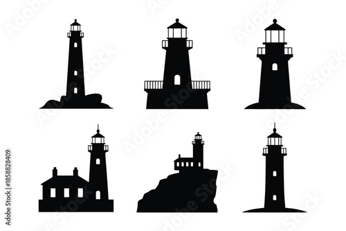 Nautical Lighthouse Building Silhouettes Collection