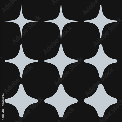 Rounded Four Point Silver Star Shapes