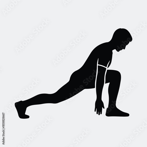 Silhouette man doing lunge stretch exercise fitness workout pose vector illustration