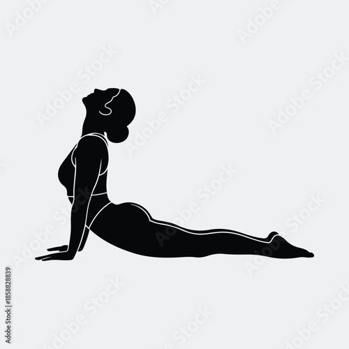Silhouette serene woman performing cobra yoga pose for health and wellness vector illustration
