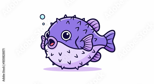 Cute Purple Pufferfish Cartoon Character Illustration.