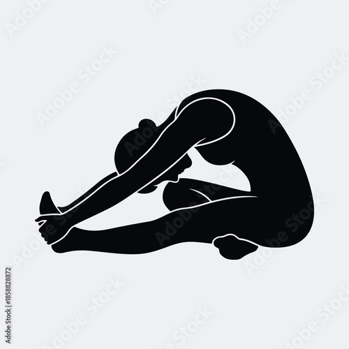 Silhouette woman doing seated forward bend yoga pose stretching exercise vector illustration
