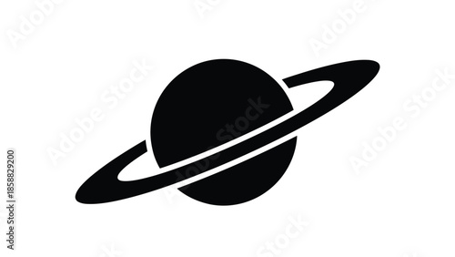 A simple black silhouette illustration of saturn with prominent rings