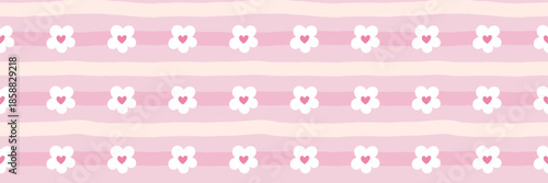 Seamless vector illustration featuring cute flowers in soft pink tones, perfect for summer-themed children s clothing, nursery decor, and wrapping paper