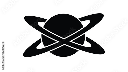 Abstract depiction of a planet with orbiting rings a simple black icon