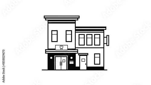 Simple black and white line drawing of a two story house facade
