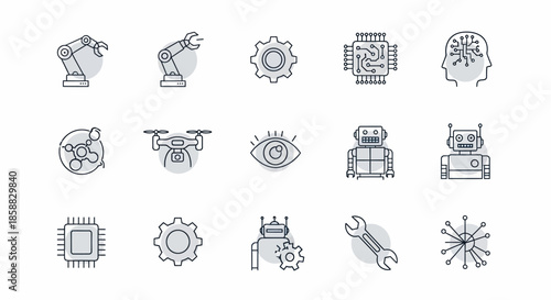 Collection of modern technology and robotics icons for innovation.