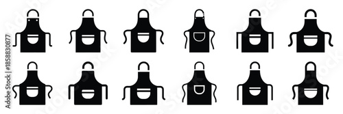 Collection of Silhouette apron kitchen icon set isolated on transparent background. Vector illustration set.