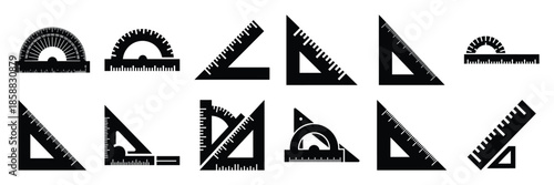 Collection of Silhouette angle ruler icon set isolated on transparent background. Vector illustration set.