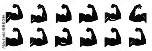 Collection of Silhouette arm muscle icon set isolated on transparent background. Vector illustration set.
