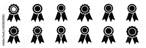 Collection of Silhouette award ribbon icon set isolated on transparent background. Vector illustration set.