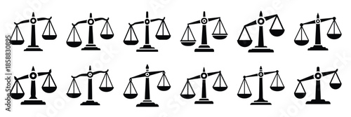 Collection of Silhouette balance scale icon set isolated on transparent background. Vector illustration set.