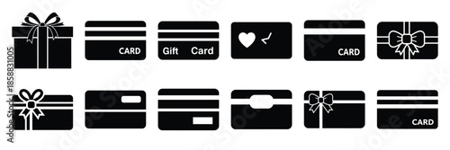 Collection of Silhouette card gift icon set isolated on transparent background. Vector illustration set.