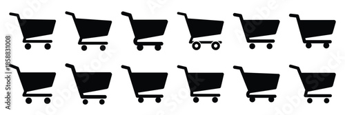 Collection of Silhouette cart trolley icon set isolated on transparent background. Vector illustration set.