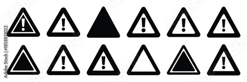 Free Download Collection of Silhouette caution triangle icon set isolated on transparent background. Vector illustration set. - GFXLoad