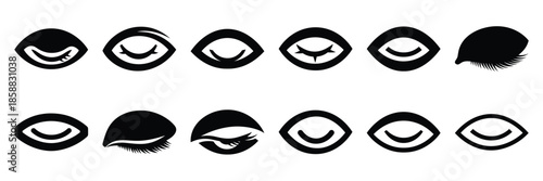 Collection of Silhouette closed eye icon set isolated on transparent background. Vector illustration set.