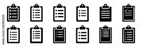 Collection of Silhouette clipboard list icon set isolated on transparent background. Vector illustration set.
