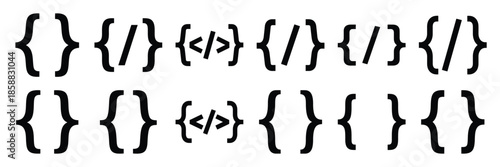 Collection of Silhouette code bracket icon set isolated on transparent background. Vector illustration set.