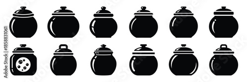 Collection of Silhouette cookie jar icon set isolated on transparent background. Vector illustration set.