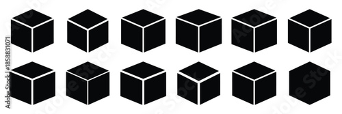 Collection of Silhouette cube box icon set isolated on transparent background. Vector illustration set.
