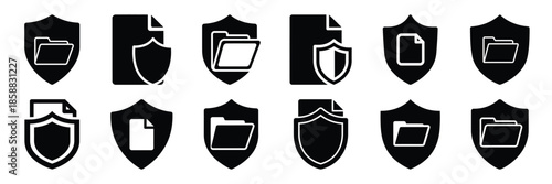 Collection of Silhouette file shield icon set isolated on transparent background. Vector illustration set.