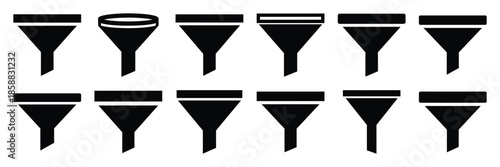 Collection of Silhouette filter funnel icon set isolated on transparent background. Vector illustration set.