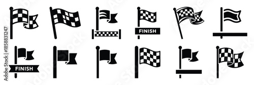 Collection of Silhouette flag finish icon set isolated on transparent background. Vector illustration set.