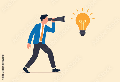 Discover insight or intelligence solution, best result or outcome, solving or finding solution, search new innovation, opportunity or invention, research concept, businessman find new lightbulb.