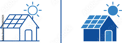 Solar House Energy: A graphic depicting a house with solar panels on the roof, under the shining sun, symbolizes the use of solar energy.