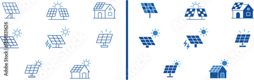 Solar Energy Icon Collection: A meticulously crafted assortment of solar energy icons, showcasing a range of applications and concepts, each with its unique design and illustrative flair.