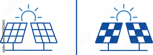 Solar Power Icons: Illustrative icons depict a solar panel installation, capturing the essence of renewable energy and sustainable living in a clean, modern design.