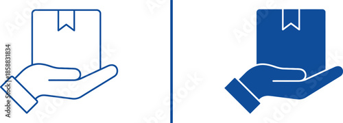 Delivery Box Symbol: An illustration depicting a hand cradling a delivery box, representing the essence of distribution and shipment. Showing the precision and accuracy of this service.