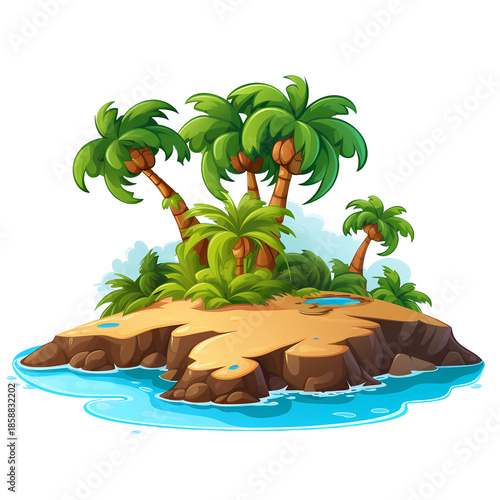 Tropical Island Scene on White Background