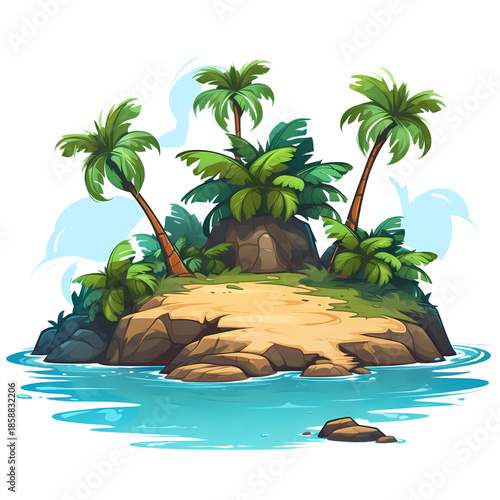 Tropical island on white background illustration