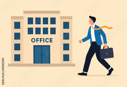 Employee come to office, engagement or career opportunity, recruitment candidate or job routine, startup or entrepreneur, employment concept, businessman come to office building to interview or work.