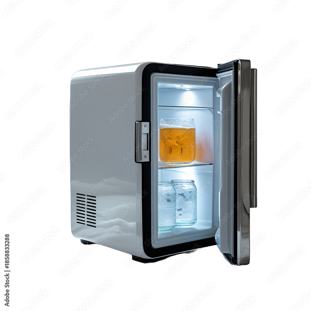 Fototapeta premium Mini fridge with open door