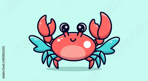 Cute Cartoon Crab Illustration with Big Claws and Eyes.