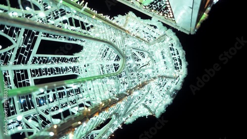 Lisbon, Portugal - December 25, 2025: Detail of a Christmas Light Installation at Praca Camoes at night