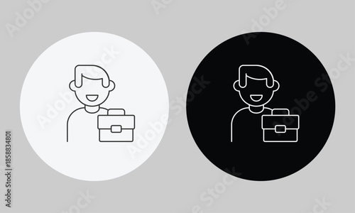 Professional Businessman with Briefcase Icon, Minimalist Line Art Vector for Career Success, Job Seeker, Employee Profile, Corporate Leadership, and Employment Agency Symbol