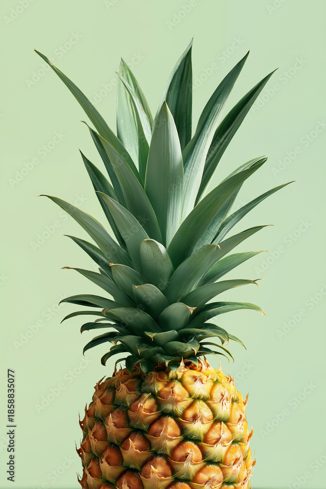 Fototapeta premium A Pineapple on a Light Green Background, Tropical Fruit