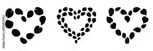 Heart Made of Petals Vector Set – Romantic Valentine’s Day Love Illustration, Floral Petal Heart Design Symbolizing Tenderness, Passion, and Romance for Greeting Cards, Posters, and Wedding Art