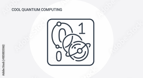 Quantum Computing Icon Depicting Binary Digits and Atomic Structures.