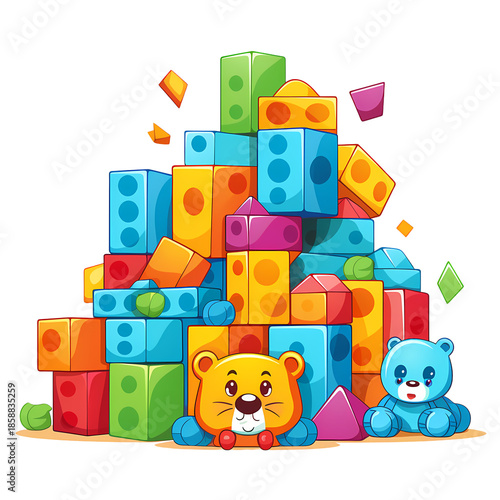 Colorful Toy Blocks on White Background
