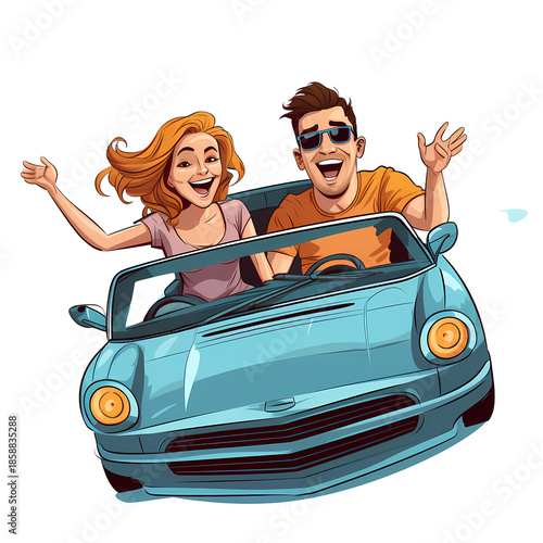Couple Enjoying Road Trip in Car Vector
