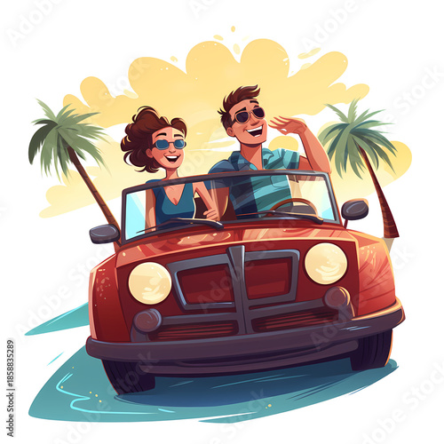 Couple on a Car Trip Stock Vector