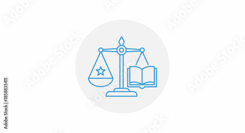 Scales of Justice with Book and Star Symbolizing Law and Order.