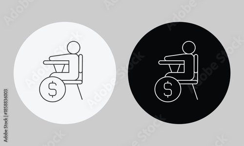 Student at Desk with Dollar Sign Icon, Minimalist Line Art Vector for School Fees, Education Cost, Academic Tuition, and University Funding Symbol
