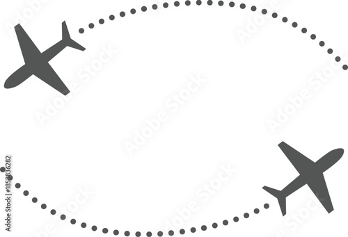 Airplane Plane routes line set. Simple airplane travel line path with map pins. Airplane dashed route path. Airplane flight path with destination pin Multiple black airplane silhouettes flying along.