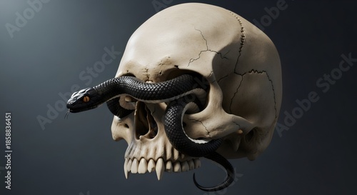 A  3D skull with a snake